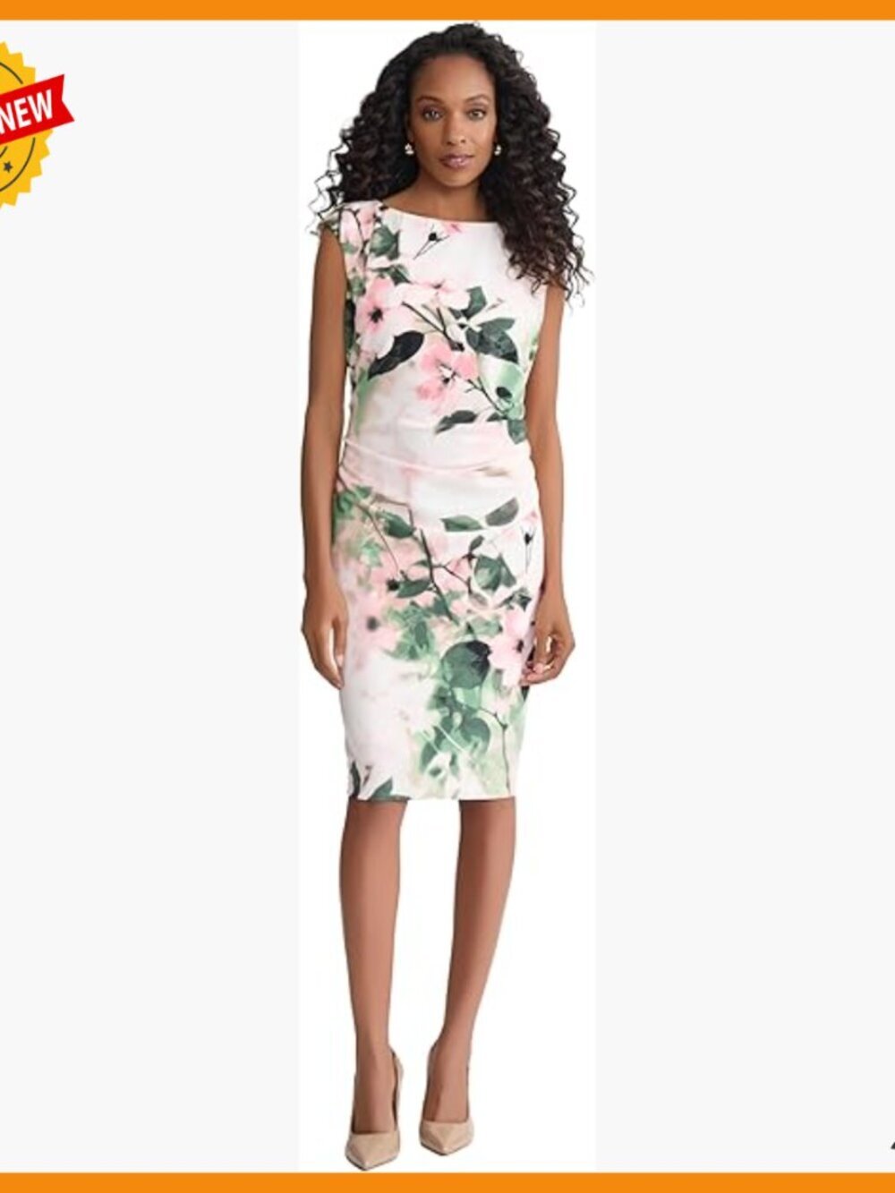 Sleeveless Printed Side Pleat Sheath Dress Petite Fit Work Travel